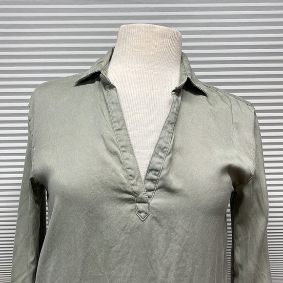 C&C California Sage Green 100% Roll Tab Sleeve Shirt Dress With Pockets Small - Picture 2 of 9